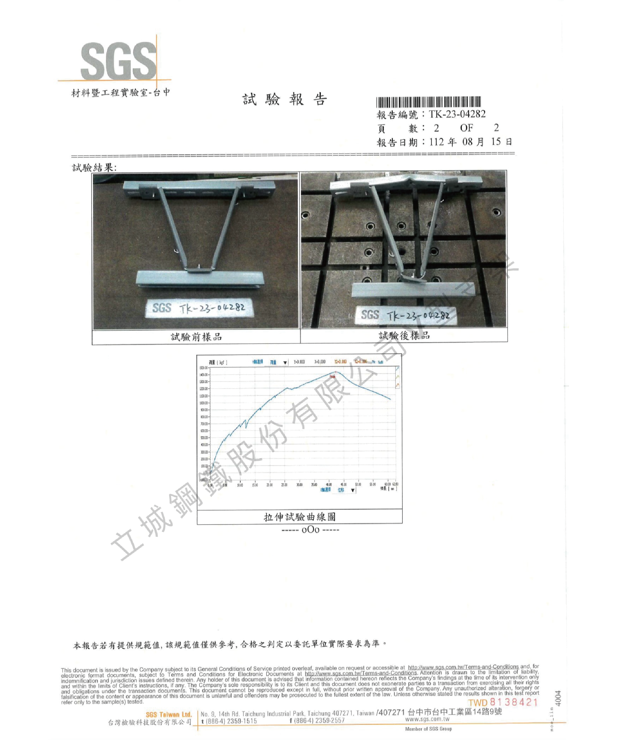 Ｖ型支架ＳＧＳ試驗報告